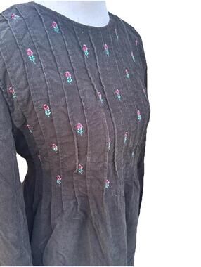 Vintage 90’s Karin Stevens Dress Floral Black Corduroy Modest Cottage Goth Sz 10